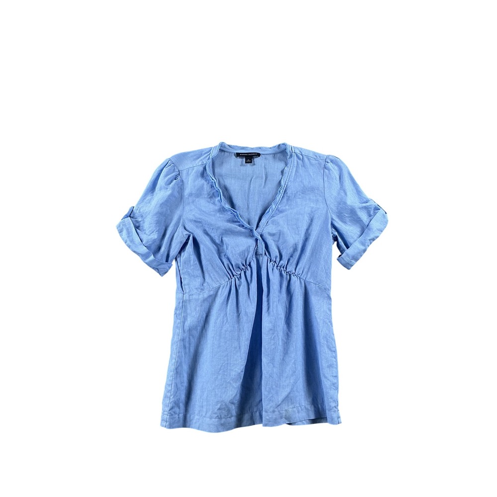 Banana Republic Womens Blue 100% Linen V-Neck Empire Waist Blouse Size M
